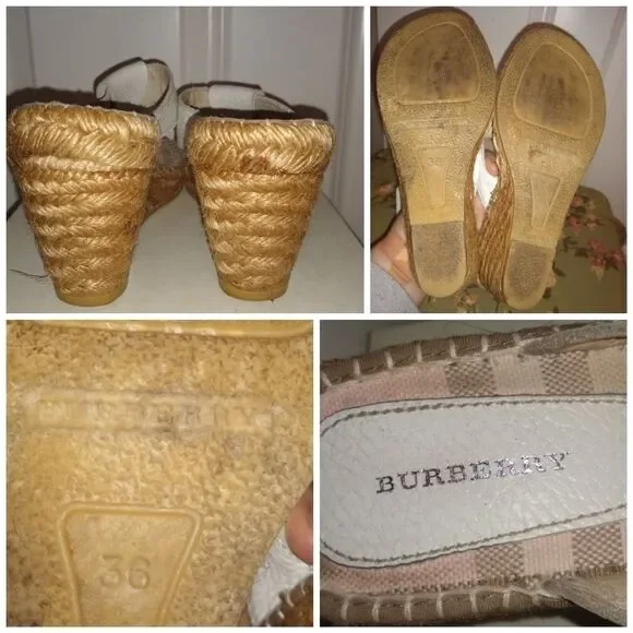 Burberry white wedge thong sandles sz 6 - Picture 4 of 6